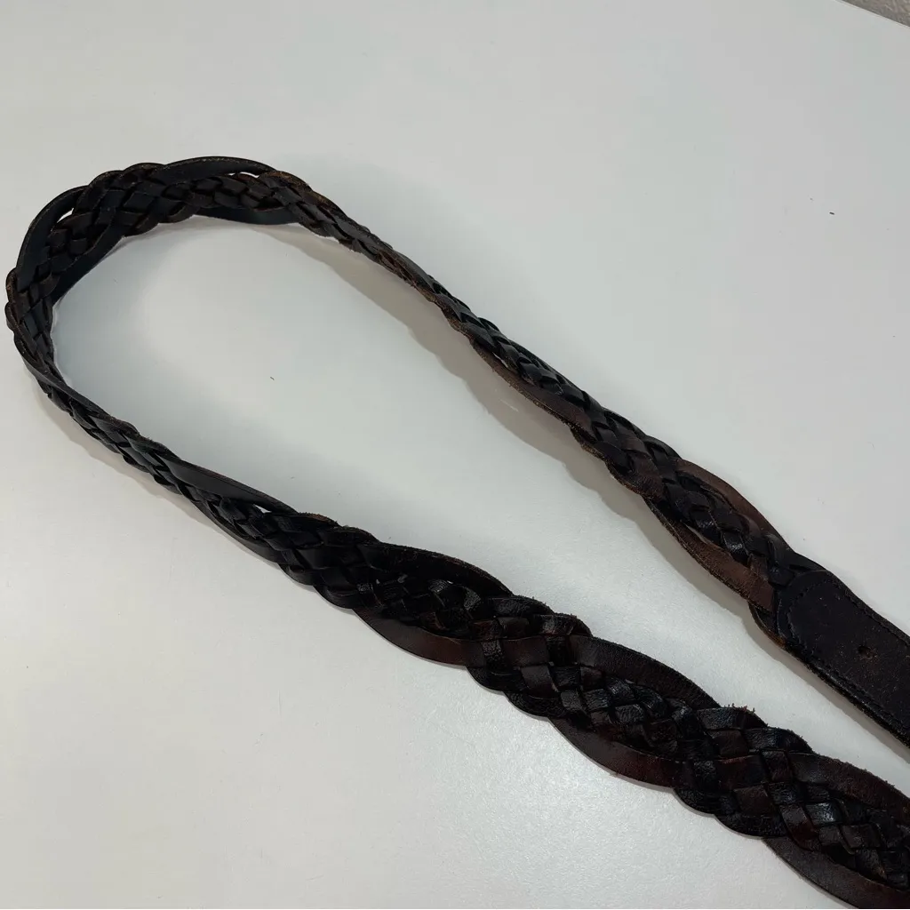 Vtg Abercrombie & Fitch 41'' Dark Brown Braided Woven Leather Logo Belt Y2K - Image 5