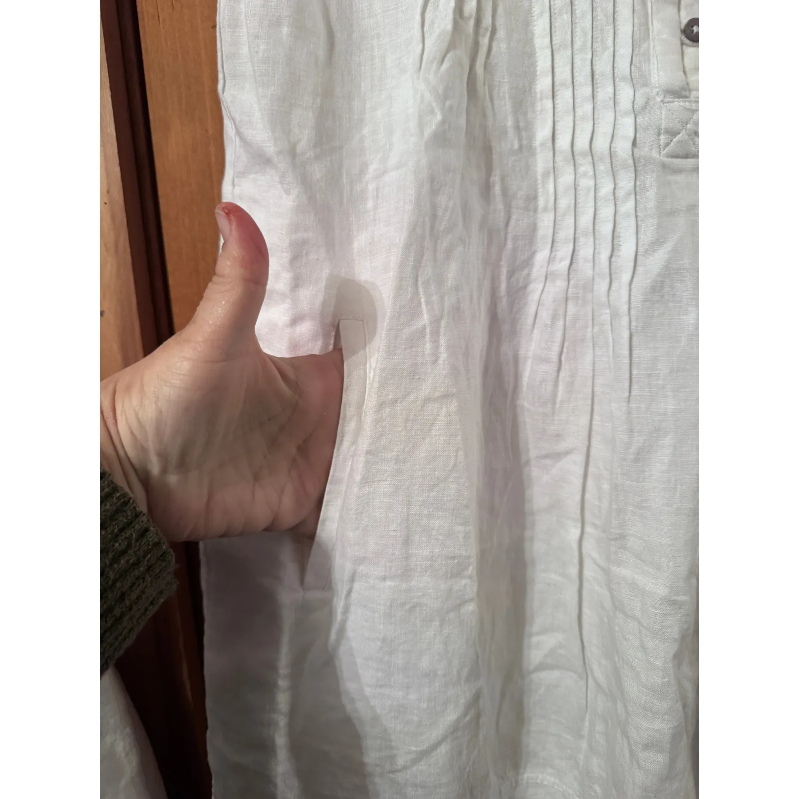 Quince European Linen Pleated Button Front Sleeveless Midi Dress White M New - Image 10