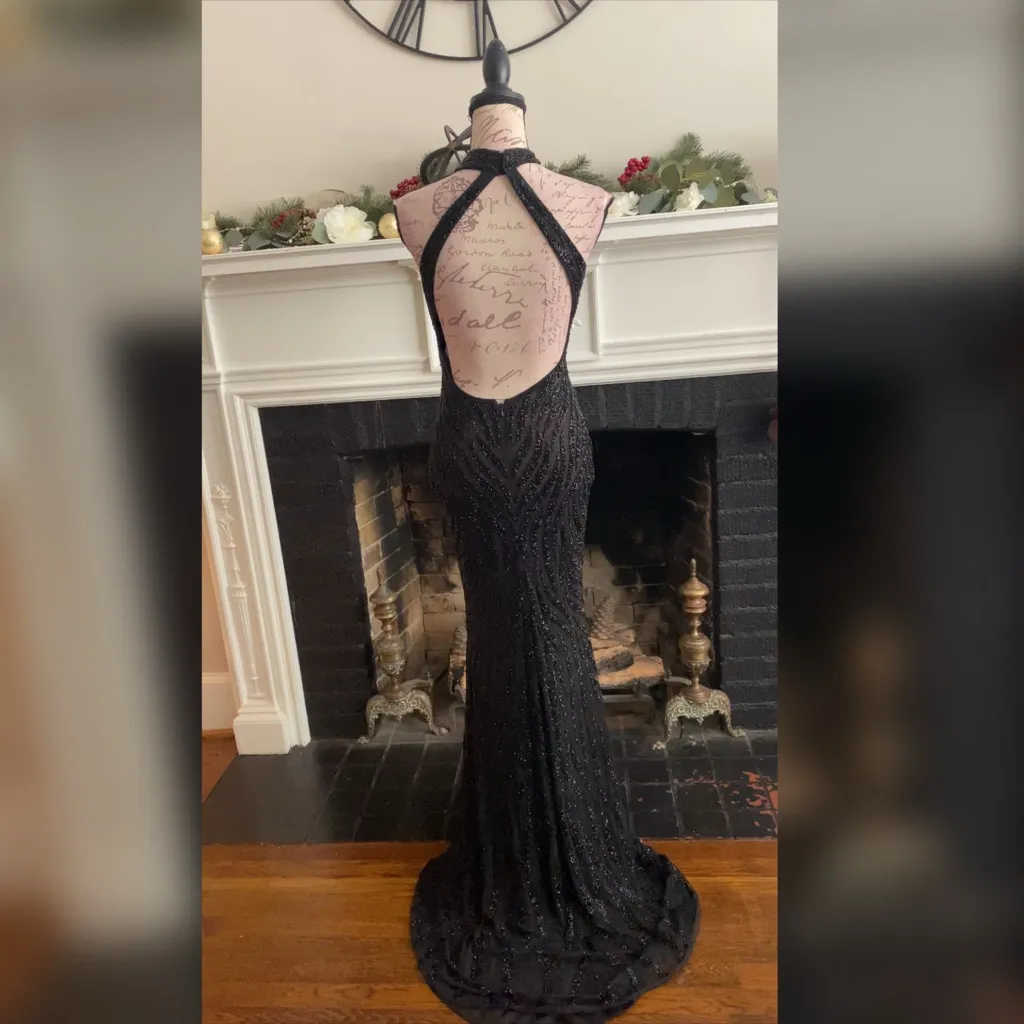 Beaded black prom dress, formal dress, pageant evening gown, black wedding dress - Image 2