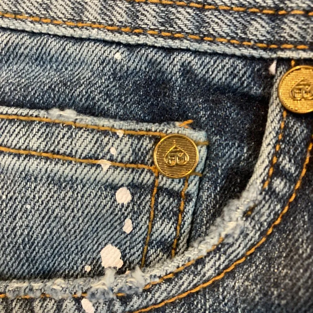 Frankie Morello of Milan women's size 26 paint distressed cotton capri cut jeans Blue - Image 3