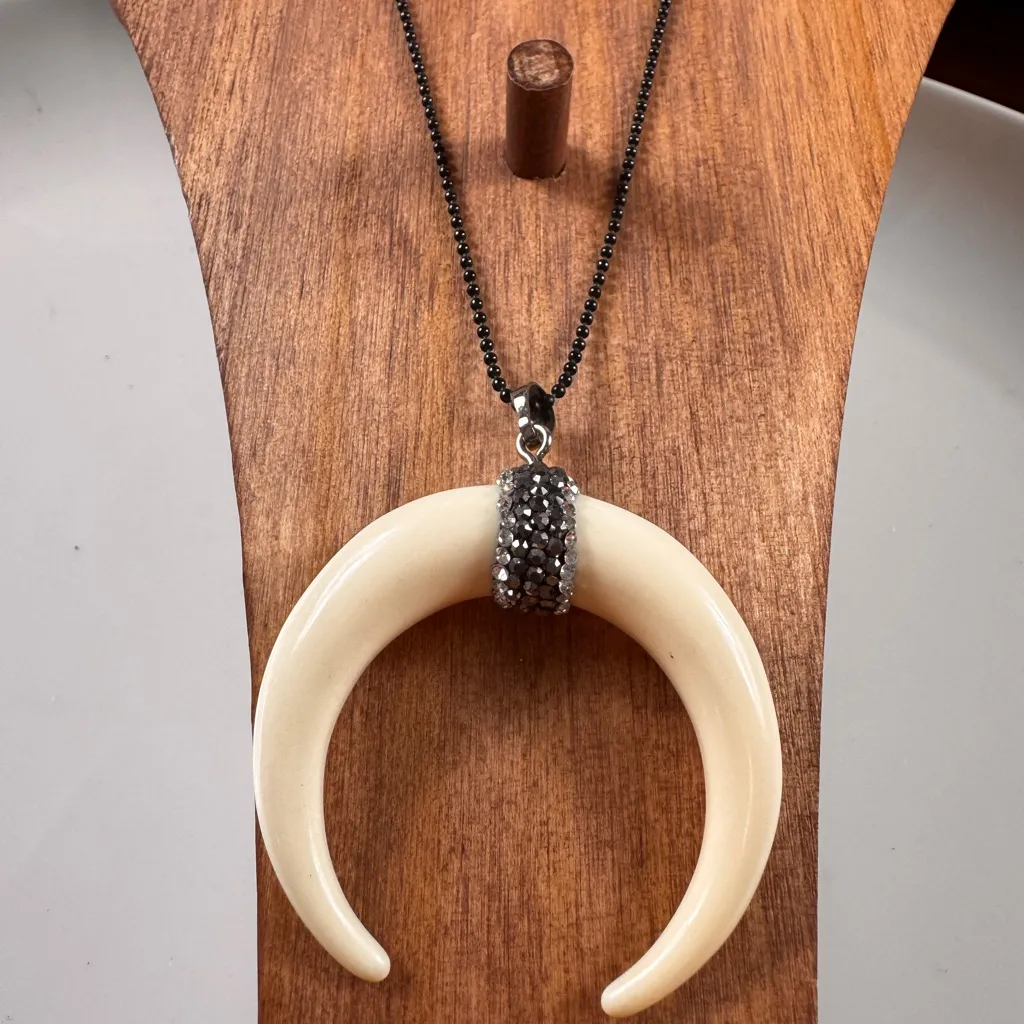 Free People Crescent Pendant Necklace with Black Chain - Image 2