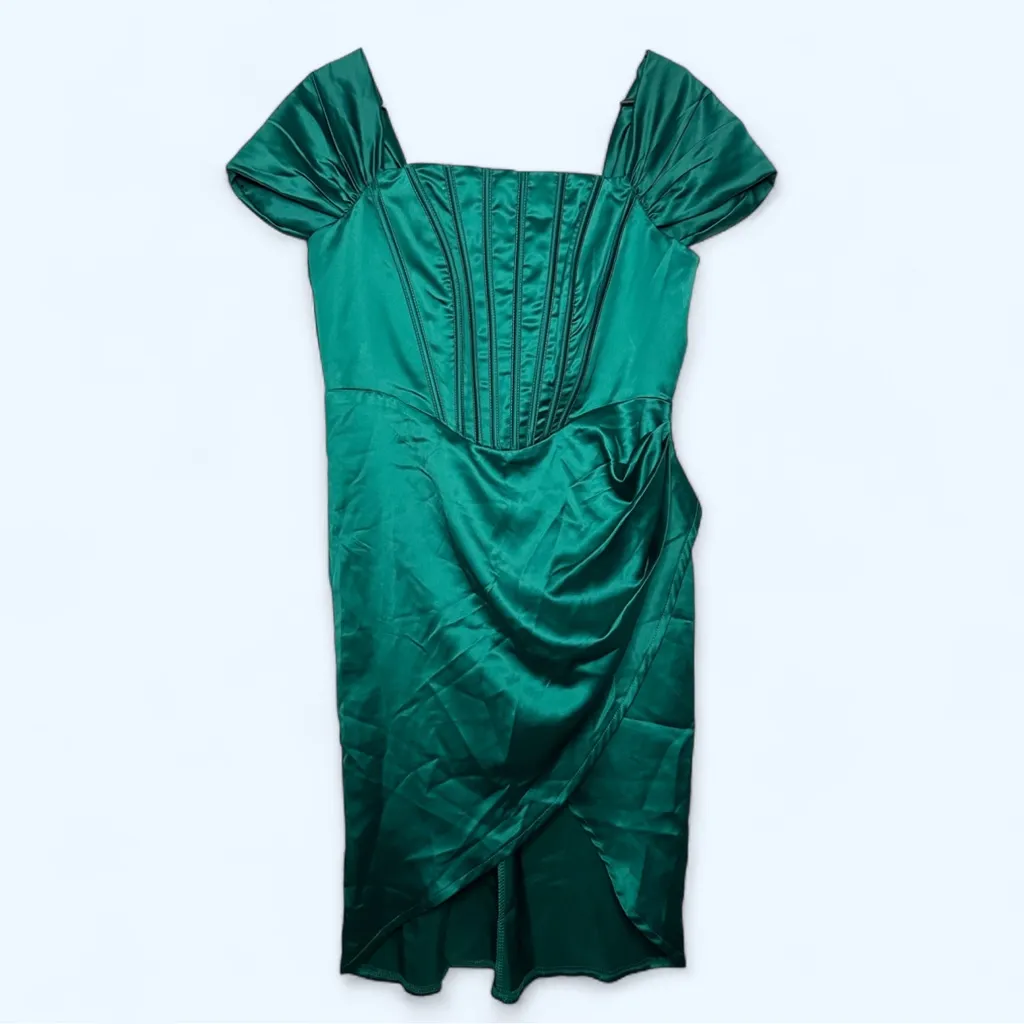 Green Satin Corset Mini Dress NWOT Size XL - Image 2