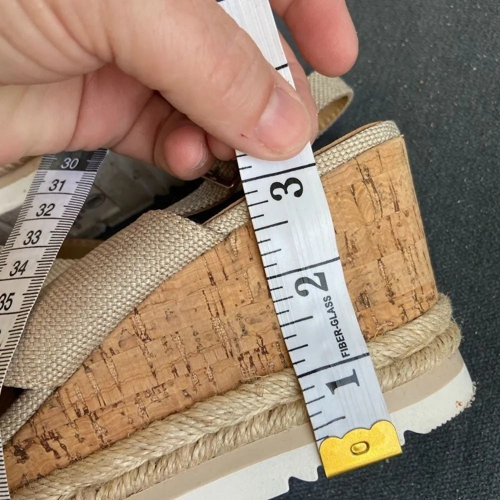 NEUTRAL TAN/BEIGE ESPADRILLE cork platform wedge Size 10 - Image 12