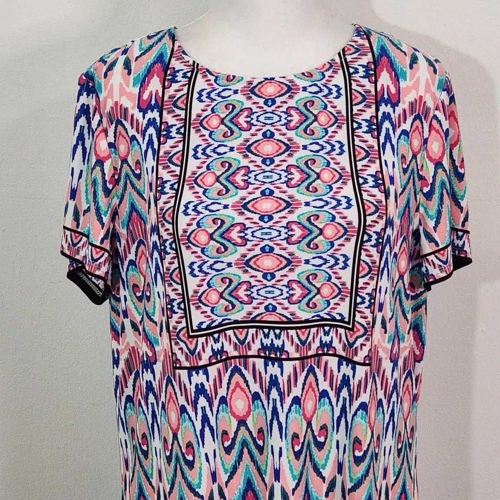 London Times Blue and Pink Mini Shift Dress Size 14 Wedding Guest Dress - Image 4