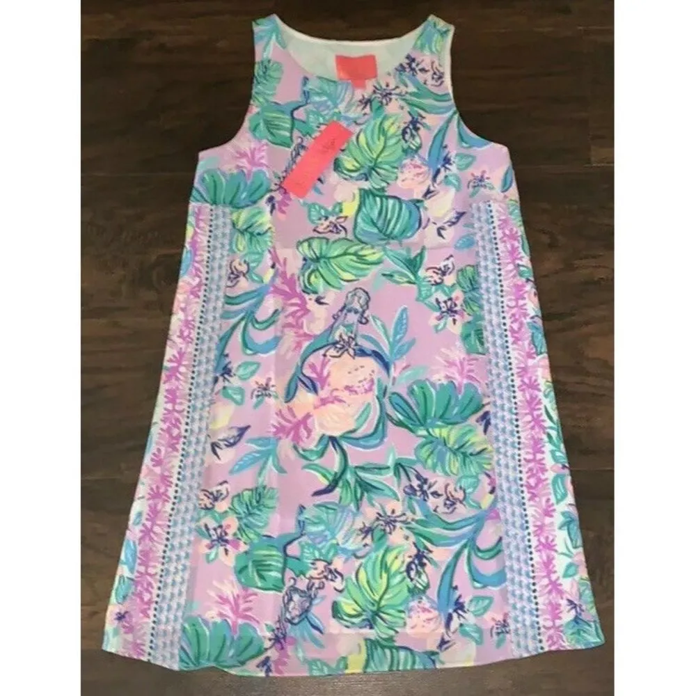 Lilly Pulitzer Mermaid In The Shade Jackie Purple Green Silk Shift Dress New XS - Image 5
