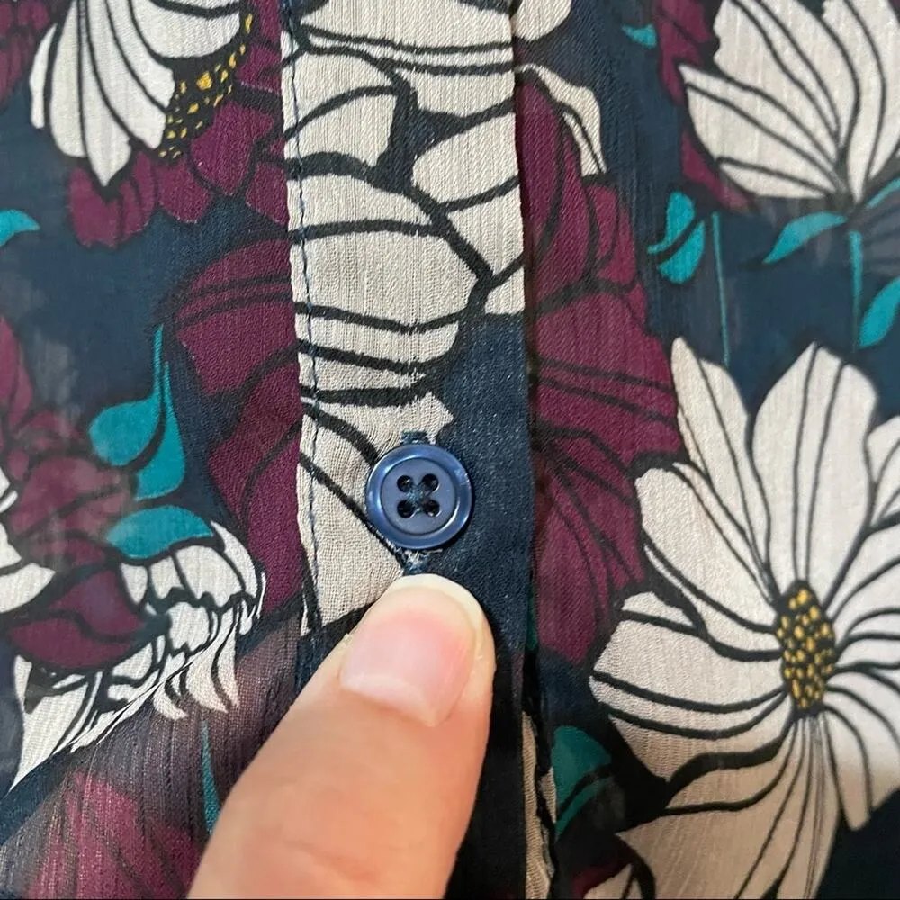 Kut From The Kloth Burgundy Green & Cream Floral Sheer Blouse Womens MP Fall - Image 6