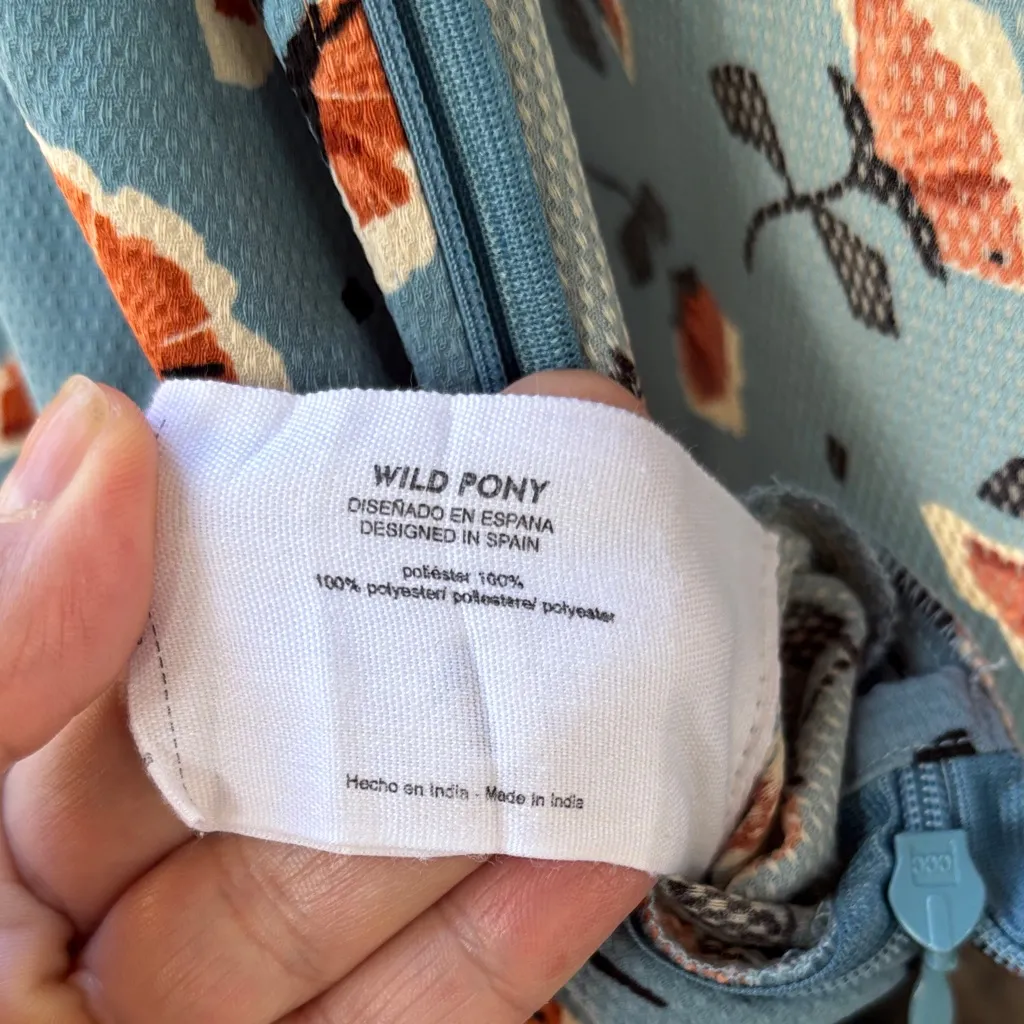 WILD PONY Size MEDIUM Floral Blue Wide Leg Jumpsuit Ivory Black Copper Brown - Image 14