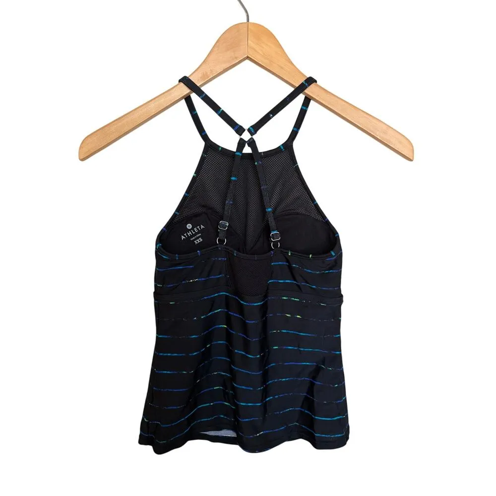 Athleta Mahina Mesh Tankini Swimsuit Top Women’s Size XXS Black Blue Striped - Image 4