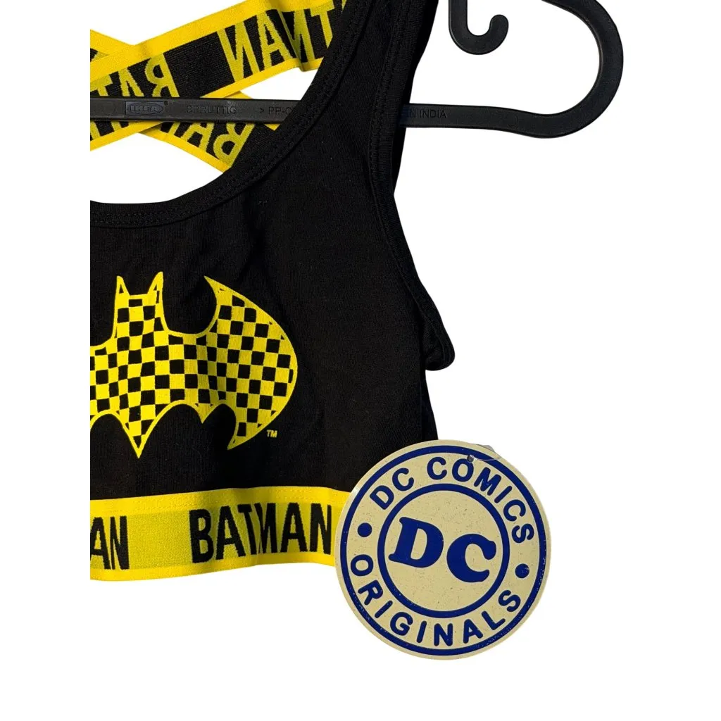 NWT DC Comics Batman Sporty Bra Yellow Black Checkered Cosplay Top Ladies Small - Image 2