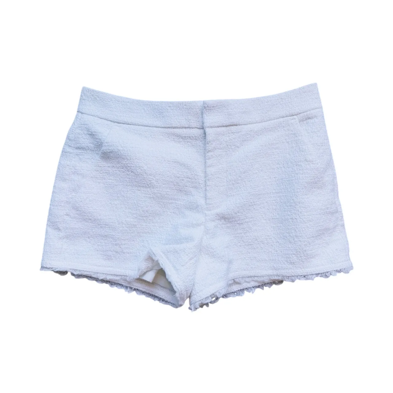 Club Monaco Romantic Parisian HighRise Fringe Short 00 White Textured Clean Girl - Image 2