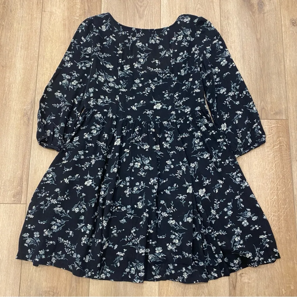 🌟DENIM & SUPPLY 🌟 RALPH LAUREN FLORAL PRINT BABYDOLL MINI DRESS BLACK SZ XS - Image 8