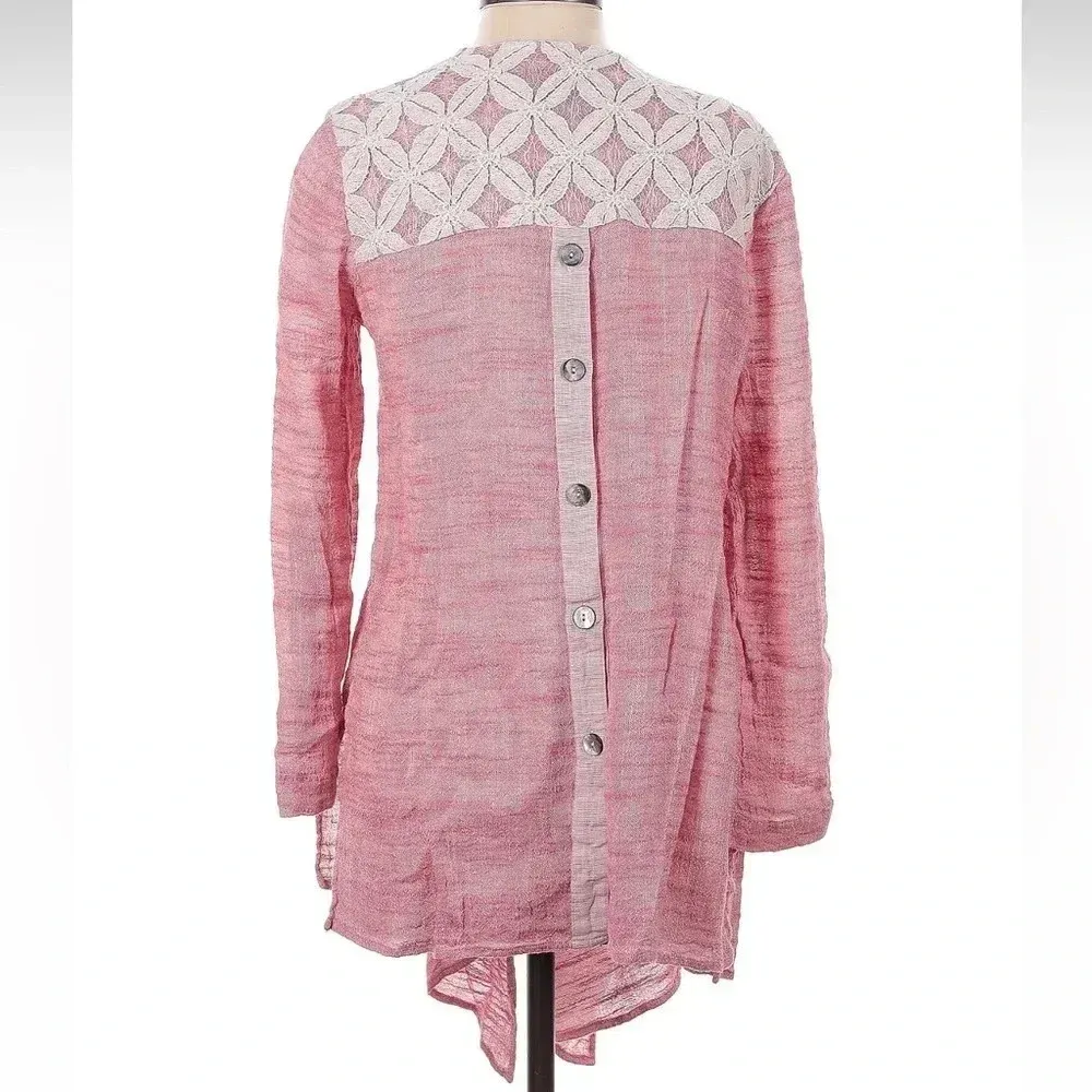 John Mark Salmon Pink Open Front Waterfall Linen Blend Cardigan Size Small - Image 4