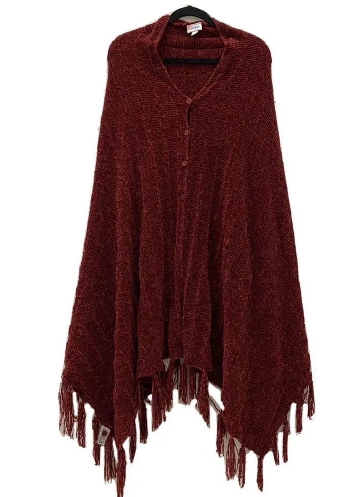 LuLaRoe Chenille Merlot Burgundy “Mimi” Sweater Wrap Poncho Cape Fringe Scarf - Image 6