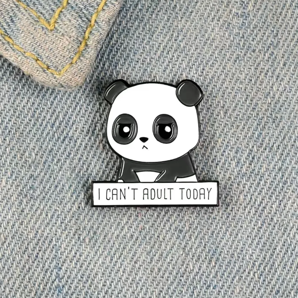 Panda I‎ Can’t Adult Today Brooch Pin Enamel Black/White Black - Image 2
