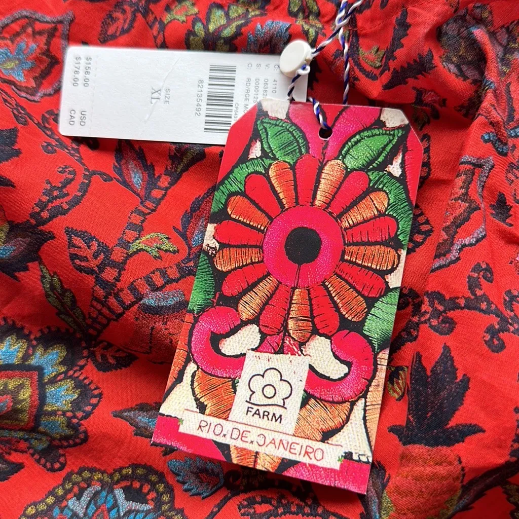 FARM RIO x Anthropologie One Shoulder Crop Floral Top X-Large Red Motif NWT $158 - Image 13