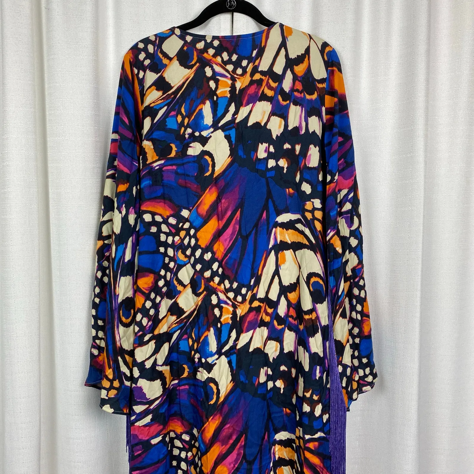 Nasty Gal Blue&Purple Butterfly Print Fringe Open Front Duster Kimono Sz.4 - Image 7