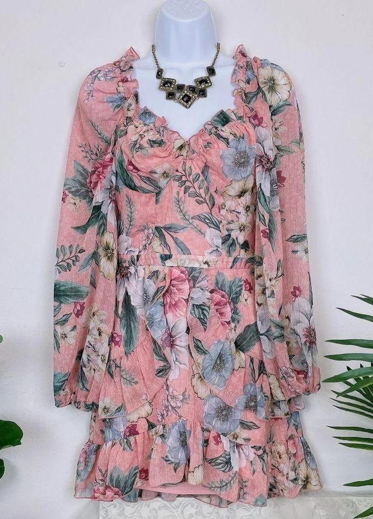 BELLEVUE THE LABEL Hummingbird Floral Mini Dress in Dusty Blush Size Small NWT Pink - Image 1