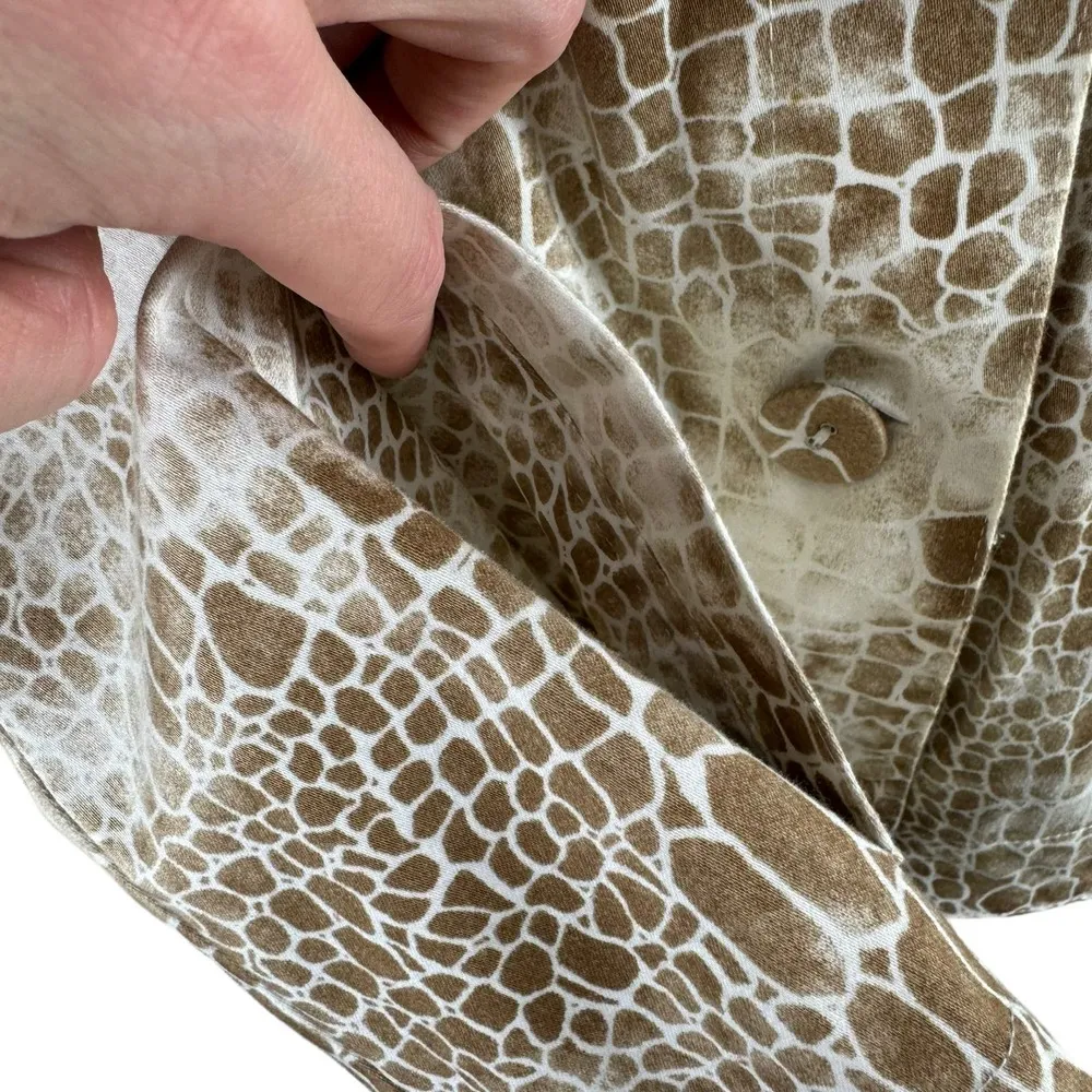 Spartelle Brown White Print 3/4 Sleeve Lightweight Cotton Button Up Jacket Sz L Size L - Image 6