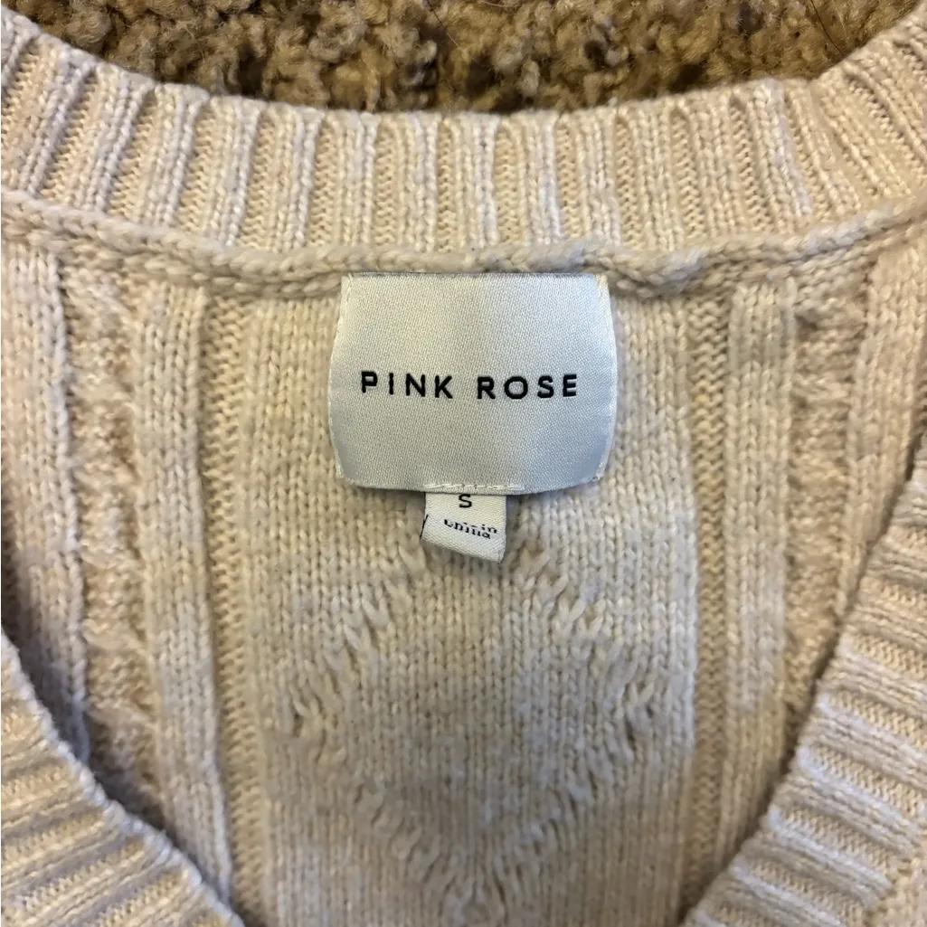 Pink Rose Beige Cable Knit Sleeveless Sweater - Image 2