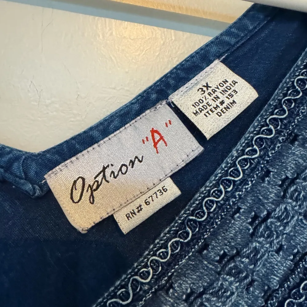 3X Option A Blue Denim Like Embroidered V neck Dress - Image 7