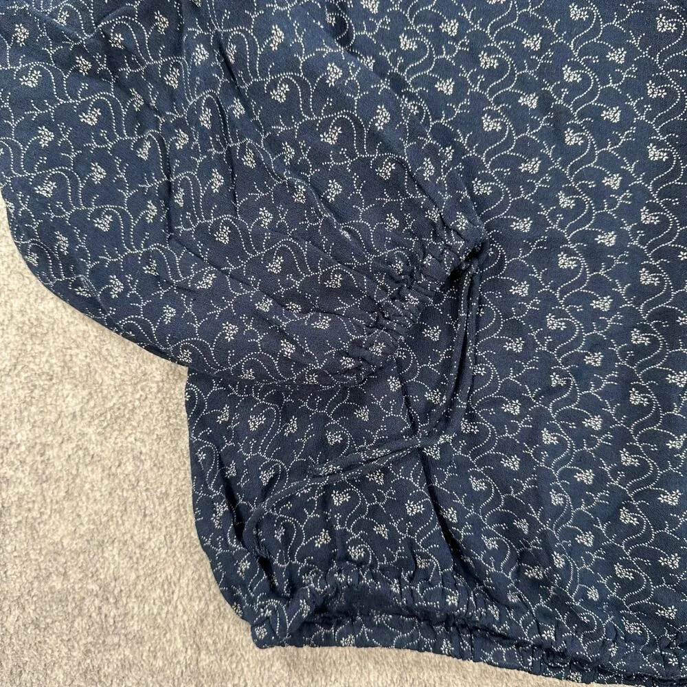 Lucky Brand Indigo Vine Long Sleeve Blouse Women's Small Navy Blue Buttons - Image 2