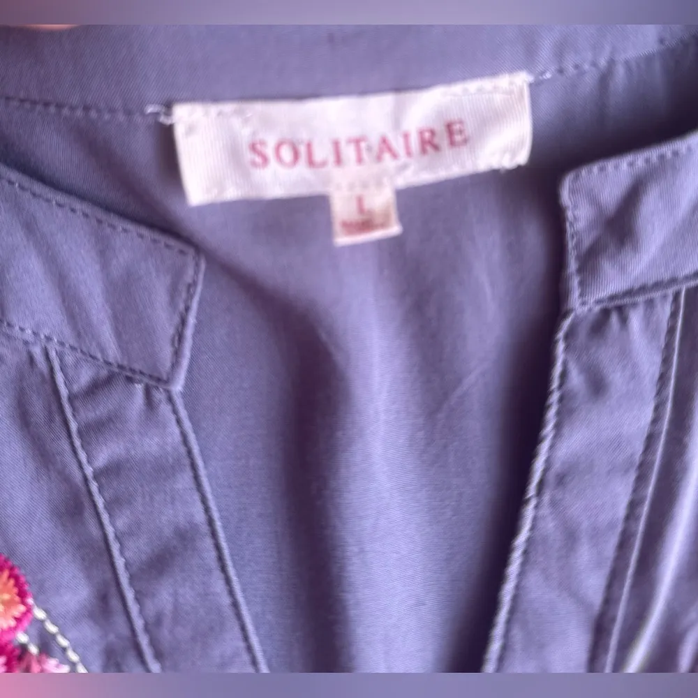 Solitaire Dove Tea Time Garden Tunic top dress gray embroidery colorful size L - Image 8