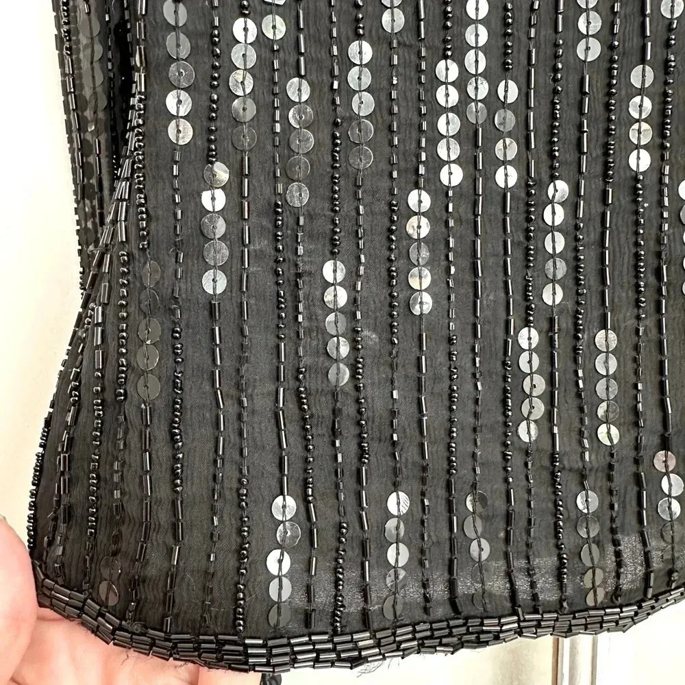 Vintage Laurence Kazar 100% Silk Black Beaded Sequins Evening Blouse Size Medium - Image 11