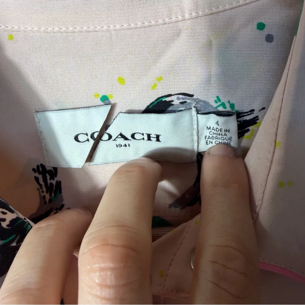 Coach  Silk Button Down Bird Long Sleeve Shirt Size 4 - Image 7