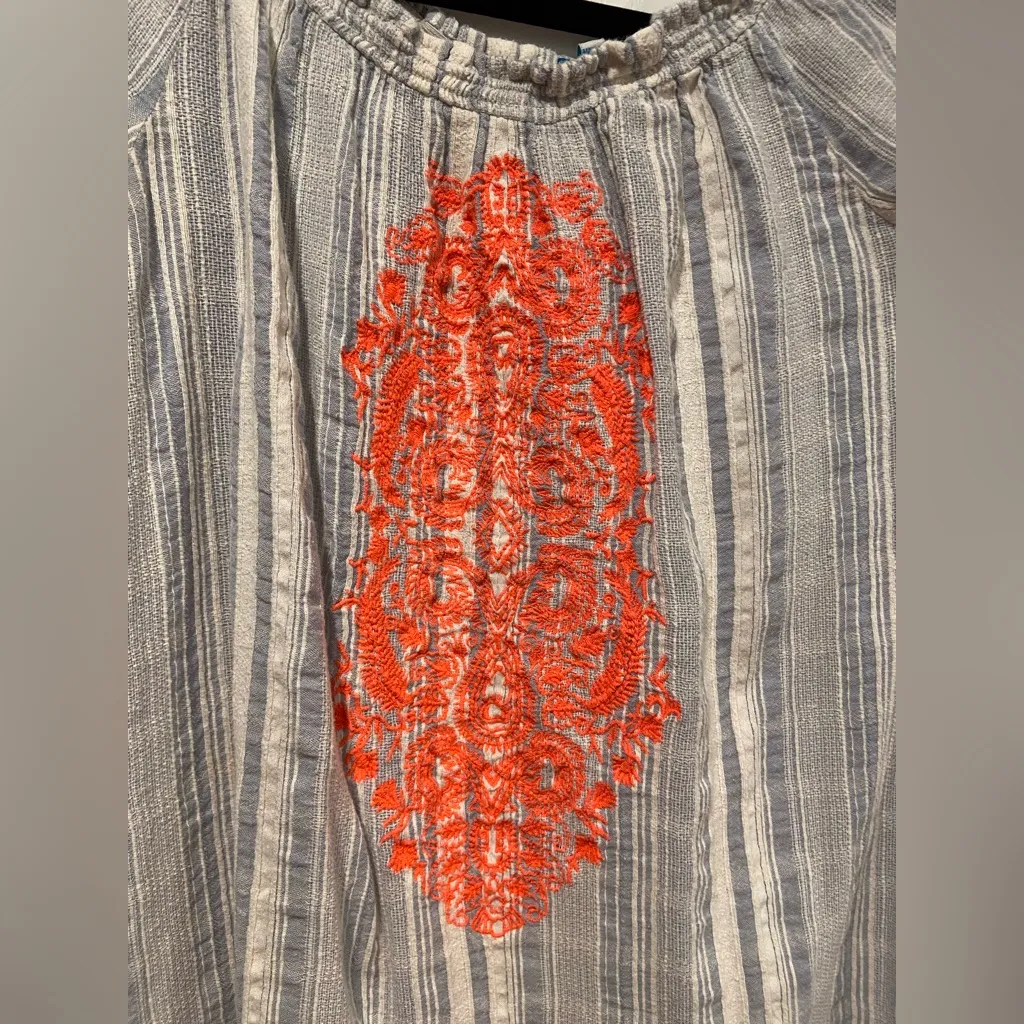 Blue Island Size M Cotton Blue Stripe Neon Embroidered Mini Sun Dress - Image 5