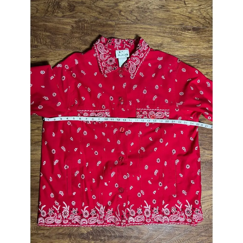 Vintage Quacker Factory Red Bandanna Paisley Sequin Embellished Jacket - Size 1X - Image 7