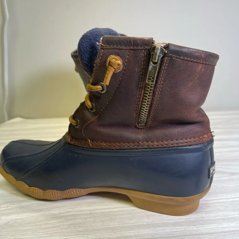 Sperry Top Sider Saltwater Waterproof Duck Boots Brown Navy Blue Women's SZ W6.5 - Image 5