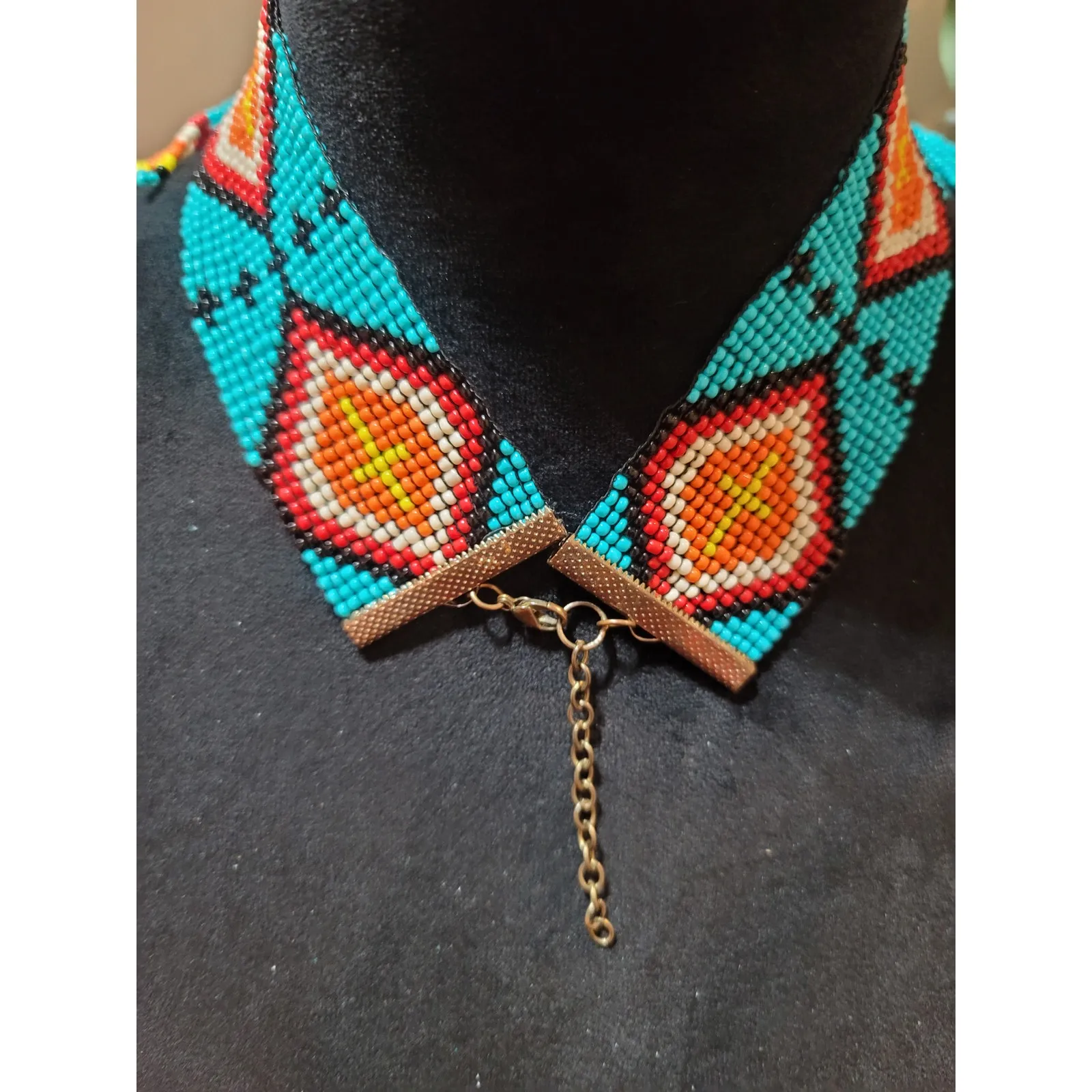 Women's Handmade Beaded Necklace With Turquoise And Sunset Pattern Lobster Lock - Image 7