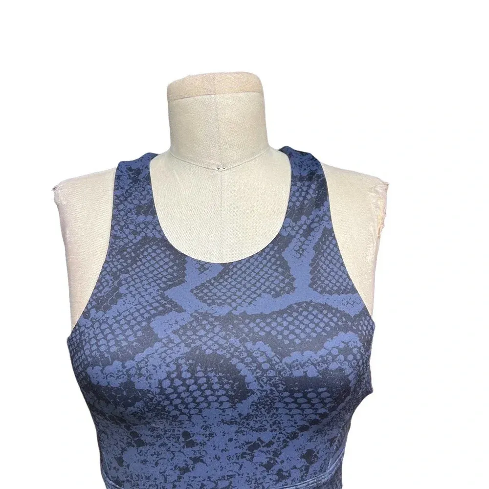 Allfenix Long Sports Bra Racerback Stretch Snake Animal Print‎ Navy Blue Size XS - Image 3