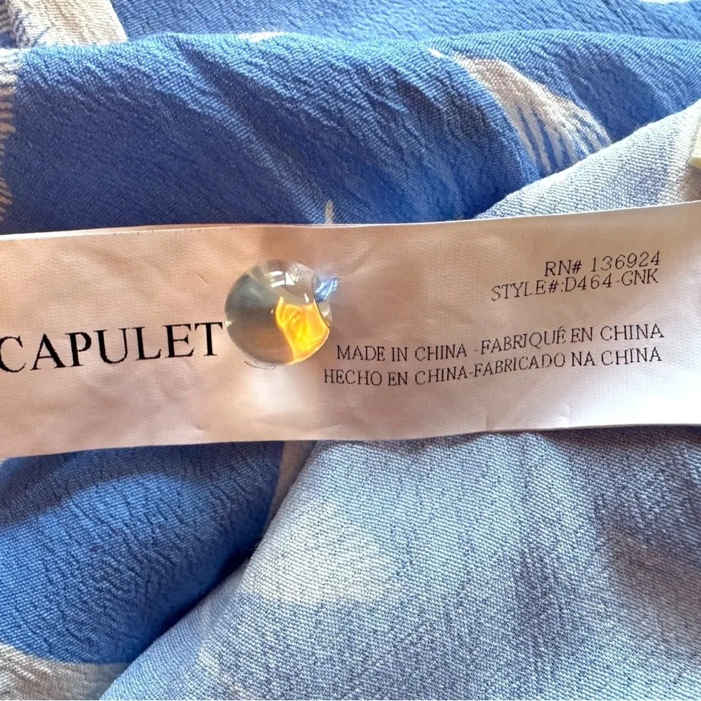 CAPULET “Mabel” Mini Dress – Ginkgo Blue Feather Leaf Print – Size Small - Image 12