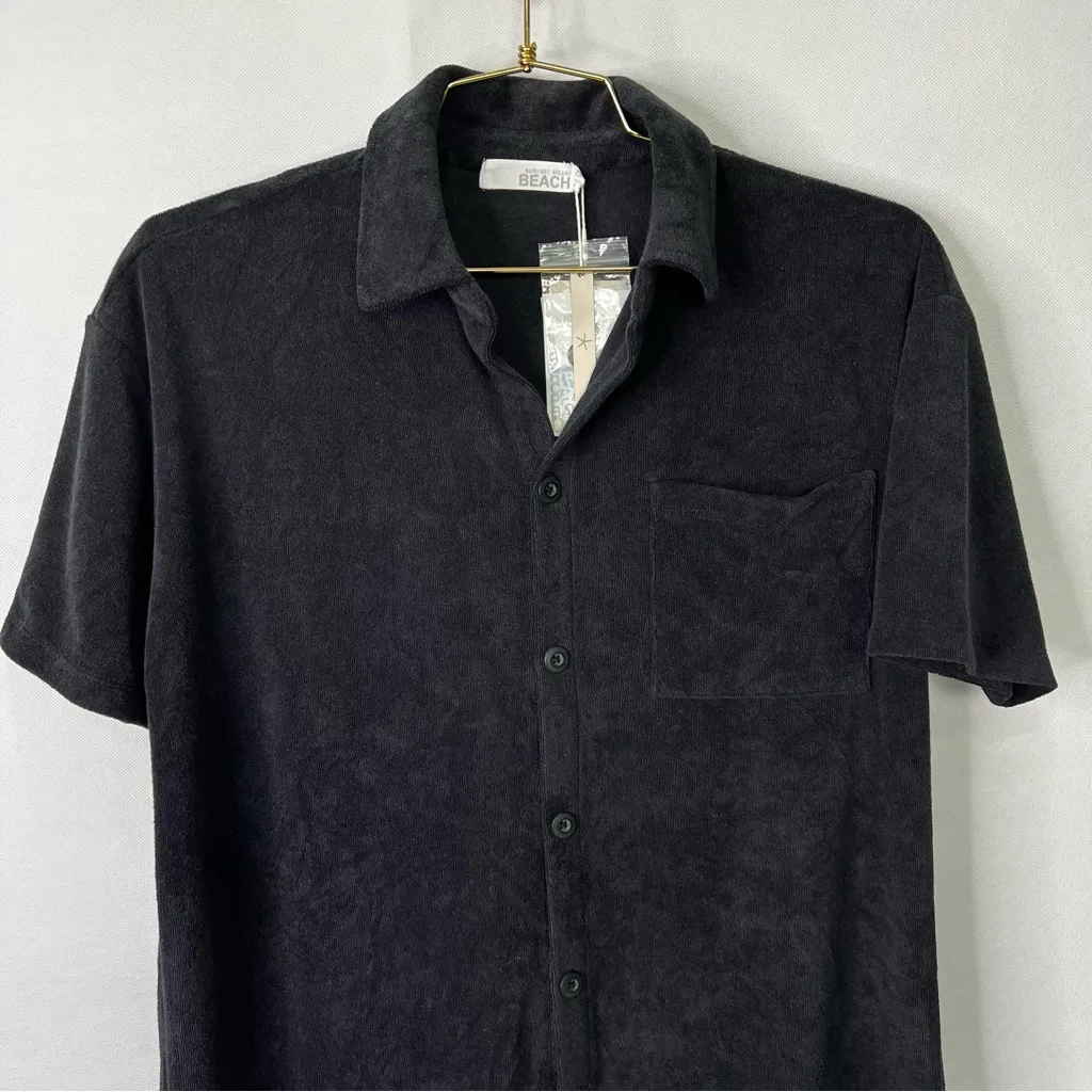 Barefoot Dreams Women's Cozyterry Button-Down Shirt Black Size XS Short Sleeve - Image 5