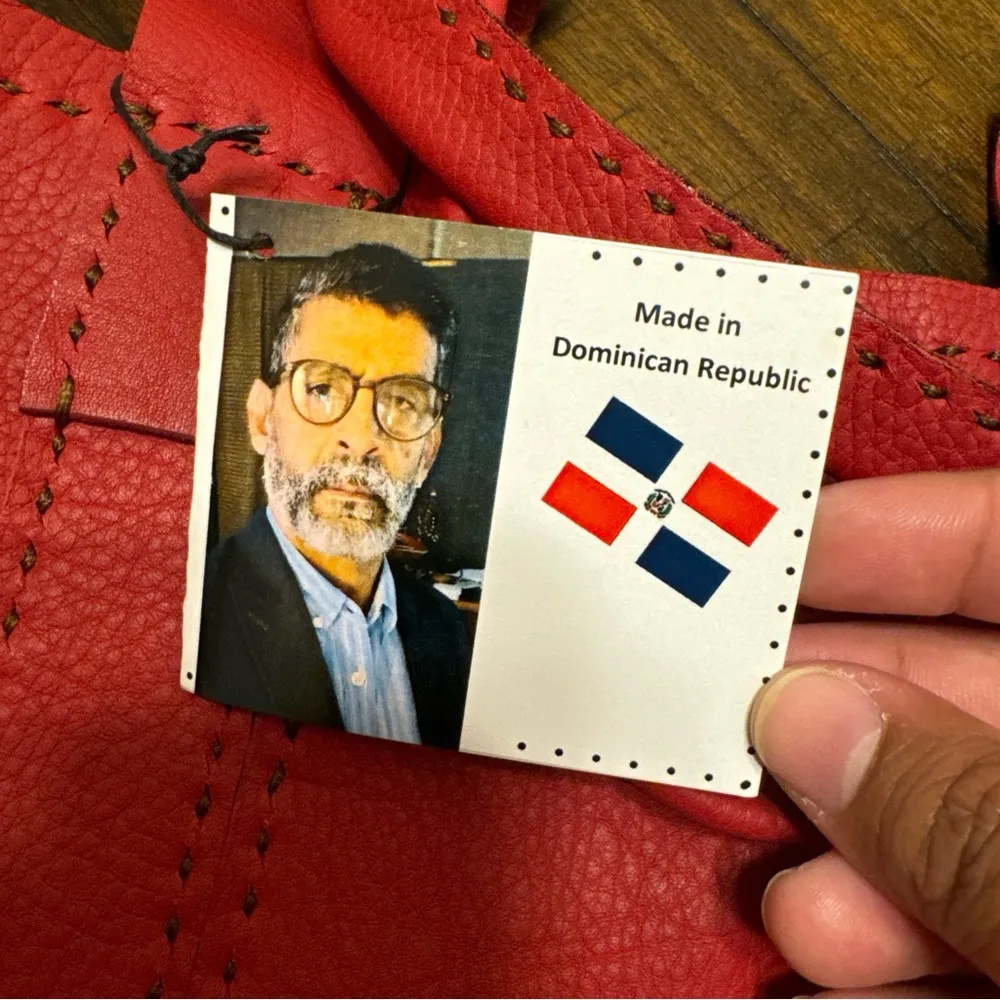 Dominican Republic Hand Stiched Genuine Leather Purse One Of A Kind Red 13x12x4 - Image 9