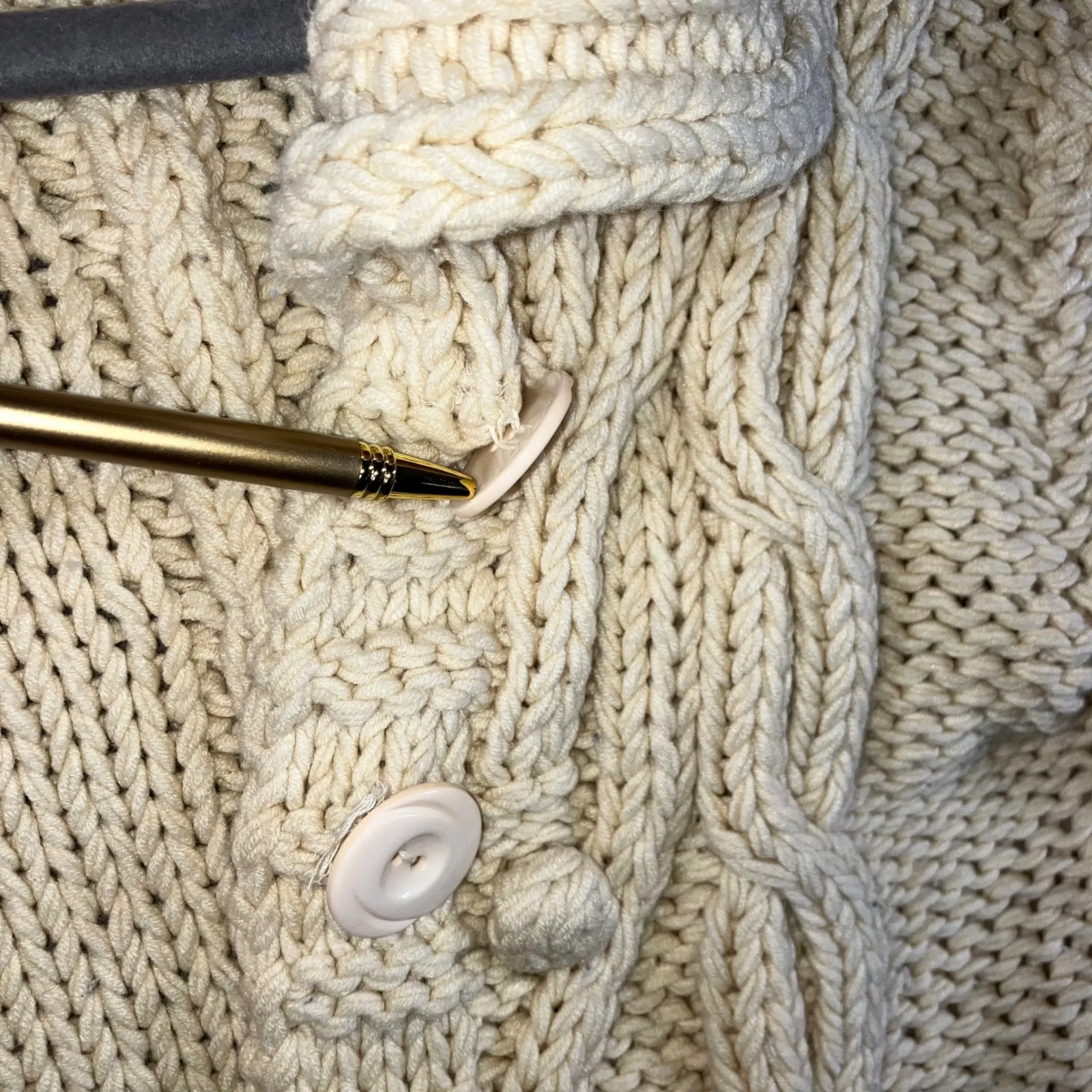 Vtg Cable Knit Long Cardigan Sweater Women XS/S Button Front Chunky Collared - Image 11