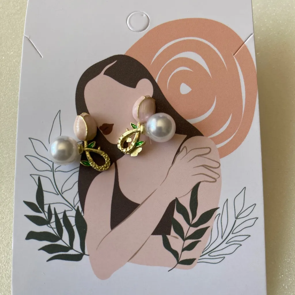 Needle Pearl Tulip Flower‎ Style Stud Earrings Gold Plated Faux Fashion Jewelry - Image 6