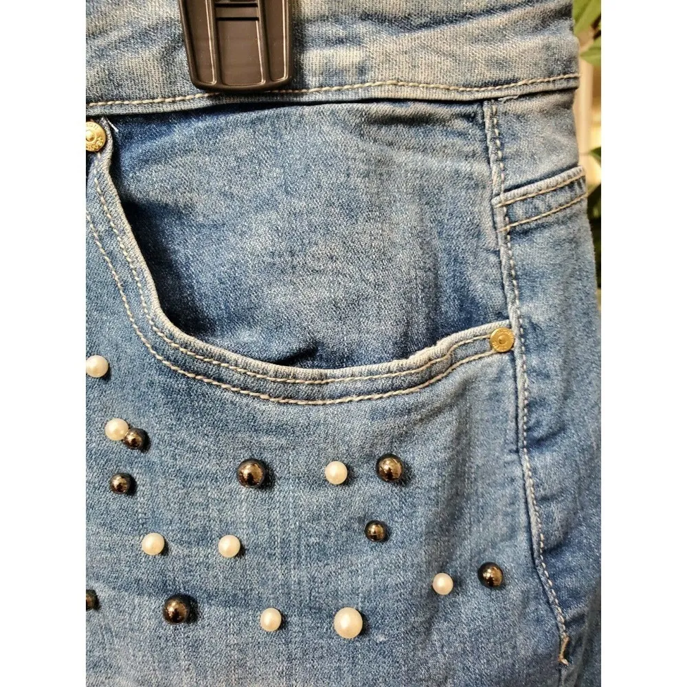 Mignon Women Blue Denim Cotton Blend Distressed A-Line Jean Skirt Size 1,2 & 3XL - Image 5