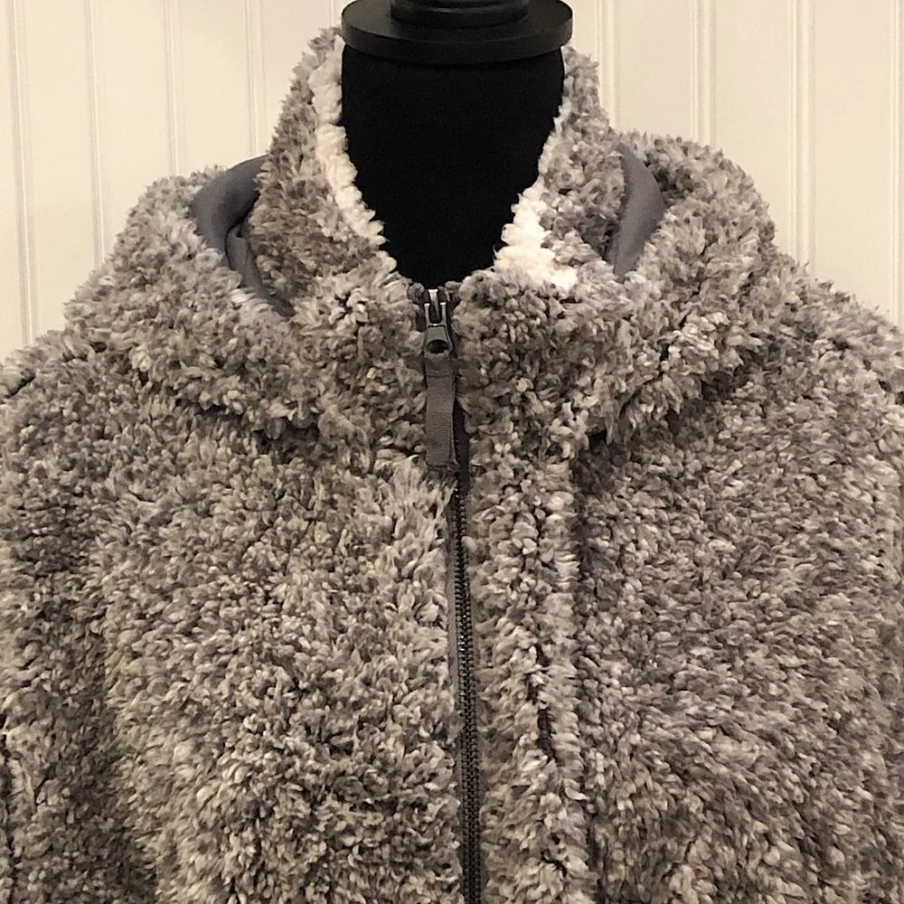 SANTA FE APPAREL Women’s Grey Full Zip 3/4 Length Hooded Sherpa Teddy Jacket XXL Gray - Image 2