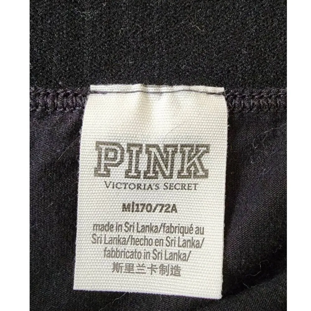 PINK Victoria's Secret Logo Waistband Black Leggings Medium - Image 3