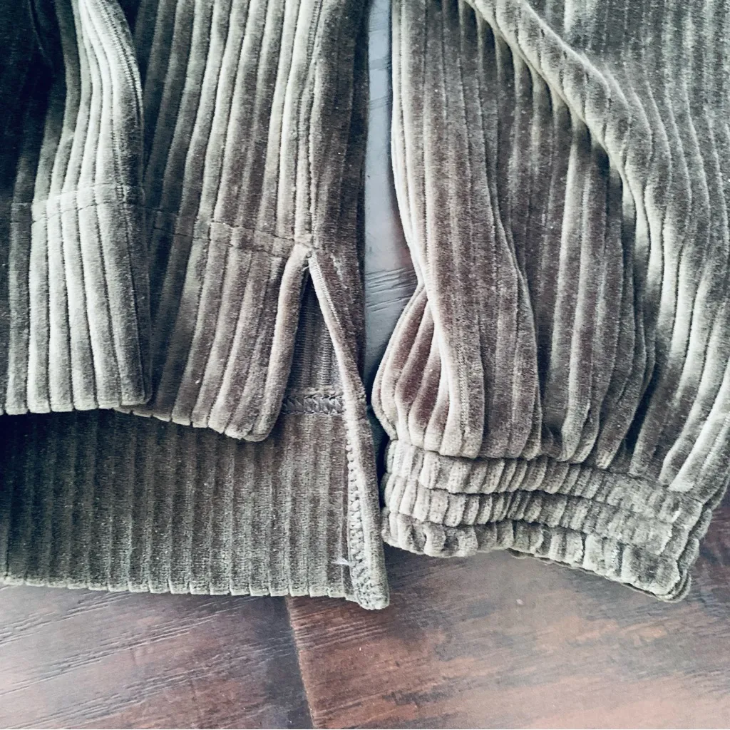 NEW Aerie Groove On Green Ribbed Velour Oversized Cropped Hoodie Sweater | L - Image 9