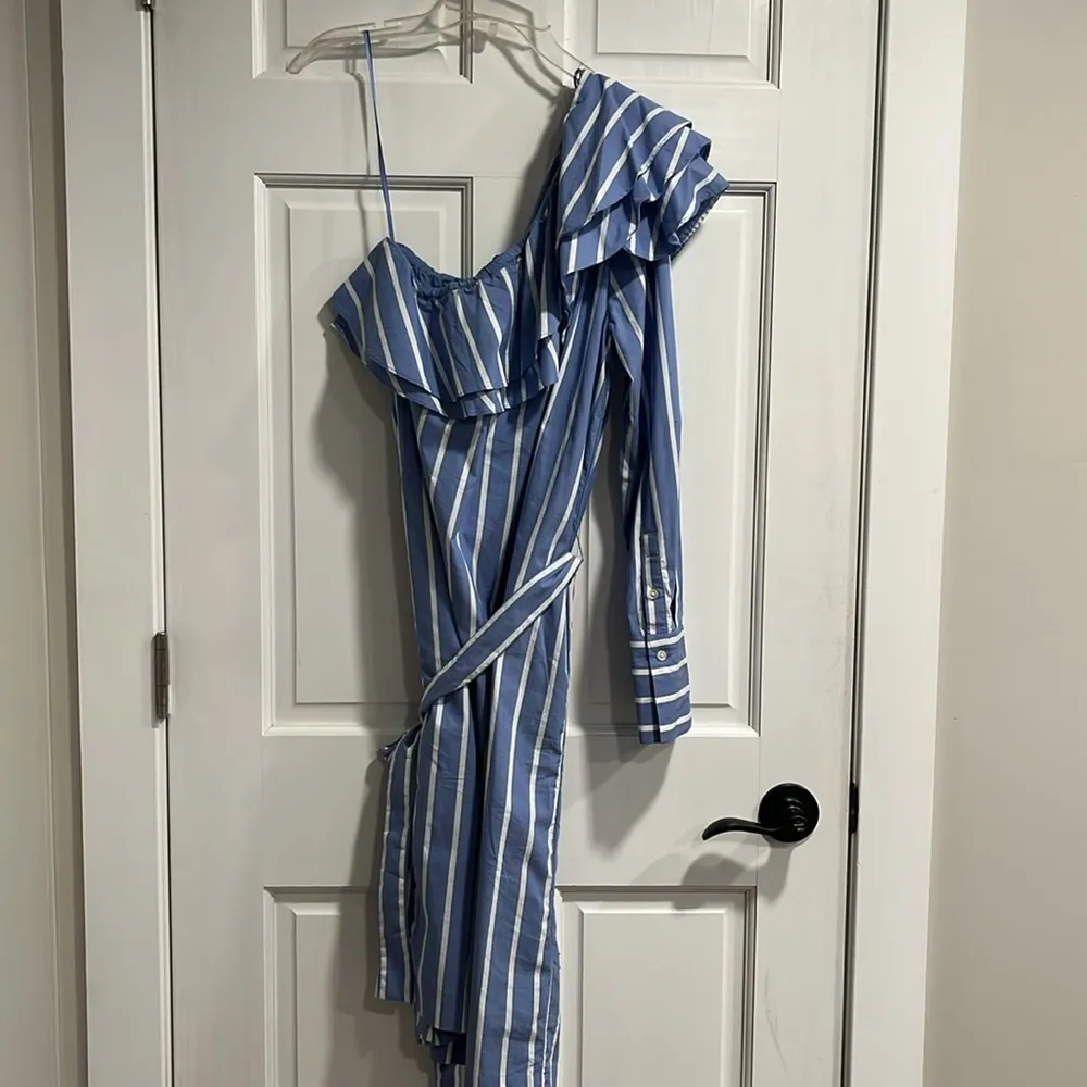 Banana Republic One Shoulder Belted Stripe Dress Size 6 Tall - Image 7