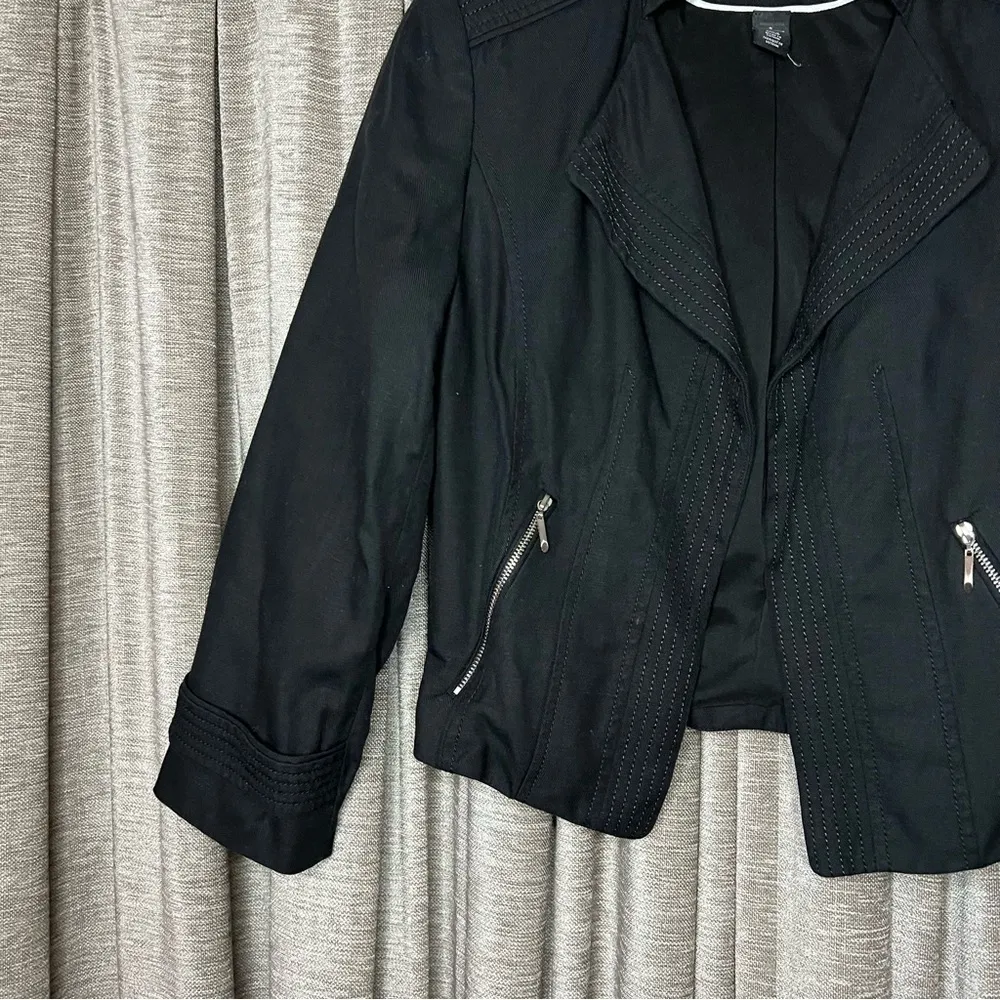 White House Black Market Black Linen Blend Cropped Sleeve Open Blazer Size 8 - Image 11