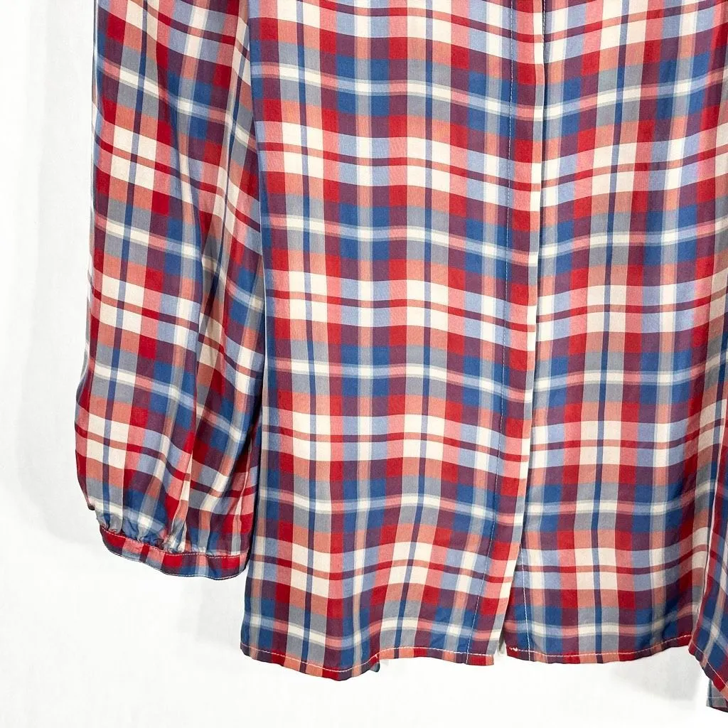 Madewell Broadway & Broome‎ Size Large Top Pemberley Blouse Silk Plaid 1236 - Image 6