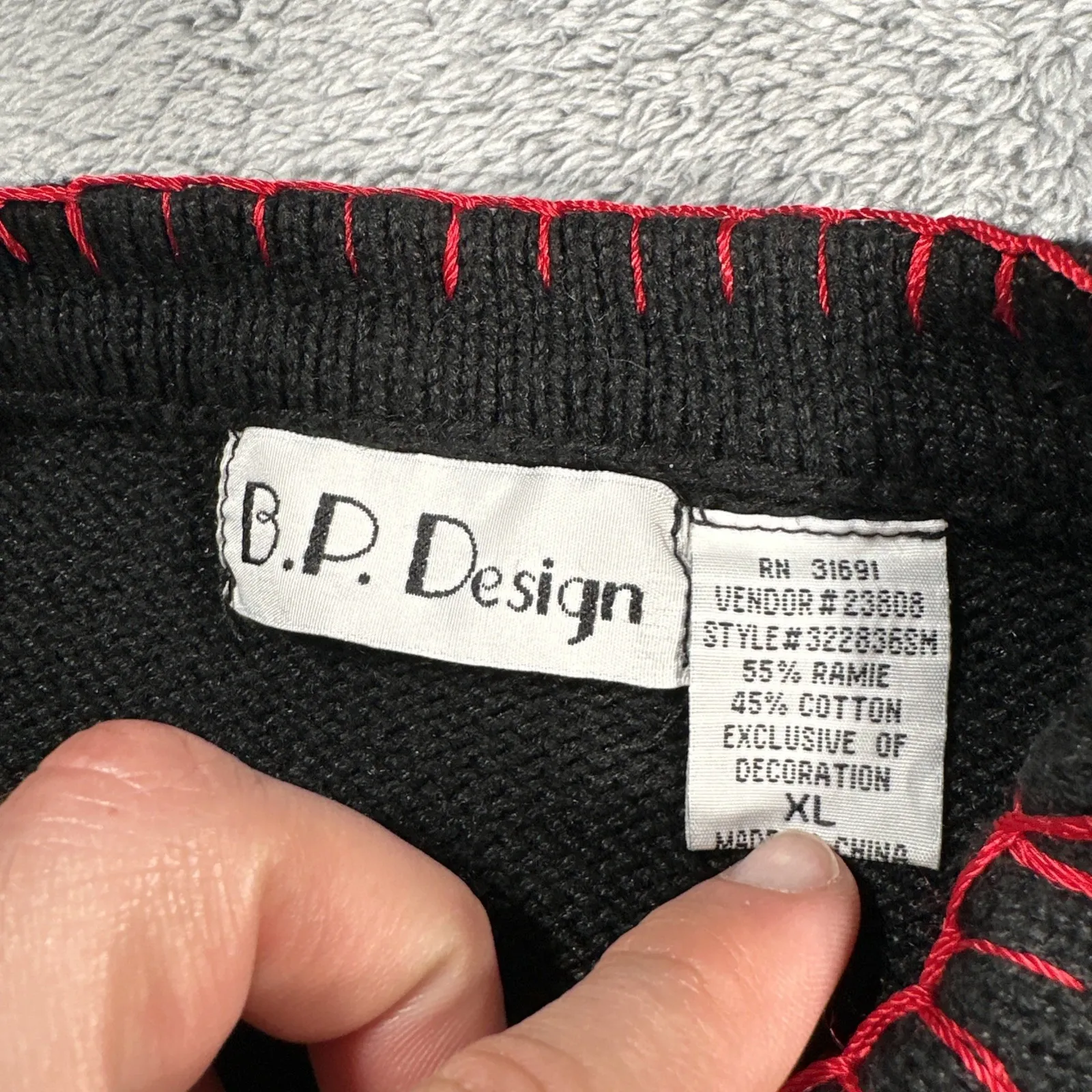 BP Design Sweater Women's SZ XL Applique Teddy Bears Embroidered Granny Core Black - Image 3