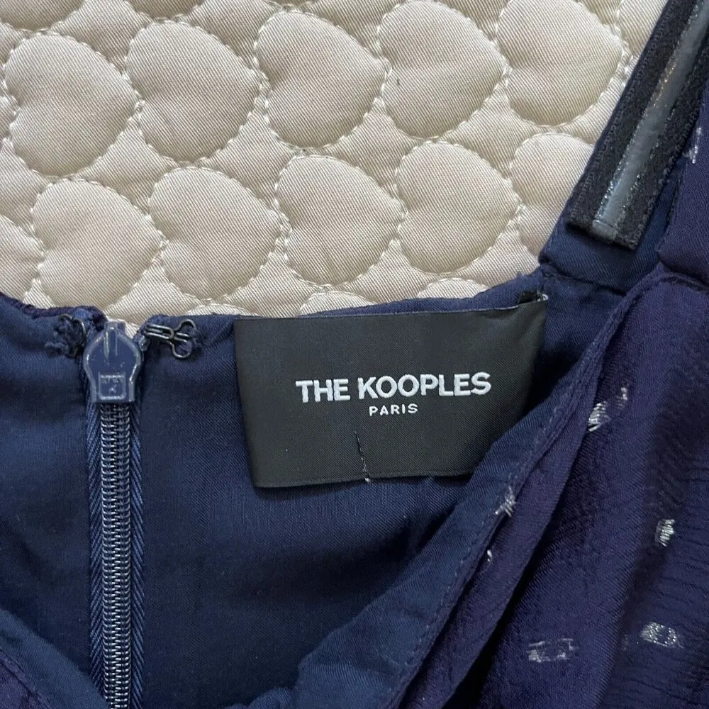 NWOT The Kooples Womens Blue Metallic Dot Sheer Short-Sleeve V-Neck Mini Dress 1 - Image 7