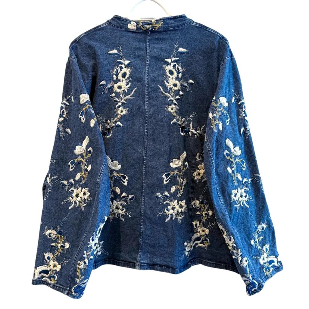 Denim & Co. Denim Full Zip Jacket Blue Floral
Embroidered Blue White Size 2XL - Image 4