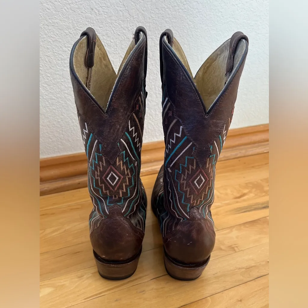 Roper Aztec Embroidered Neon Southwestern Women's Western Boots Leather Size 10 Brown - Image 4