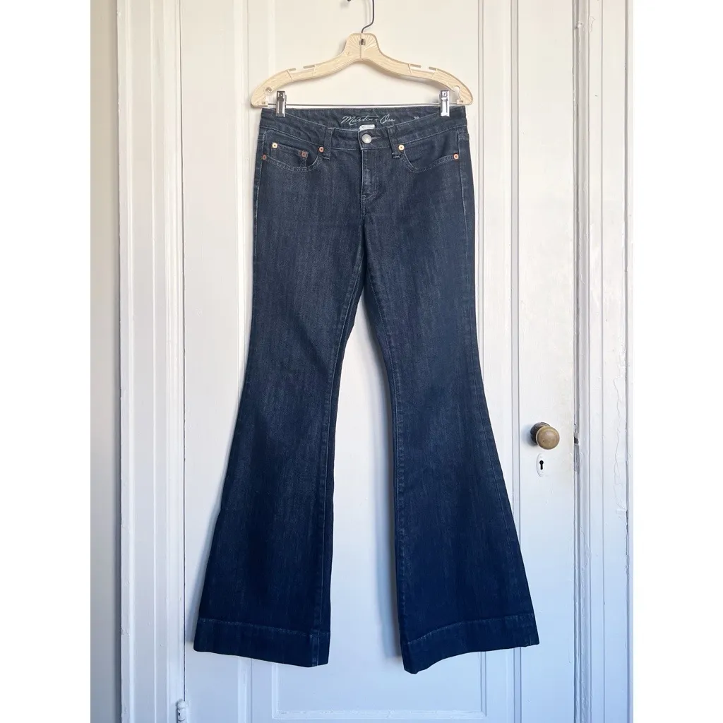 Martin + Osa • vintage y2k flare jeans dark wash low rise trouser cuff wide leg Blue Size 28 - Image 3